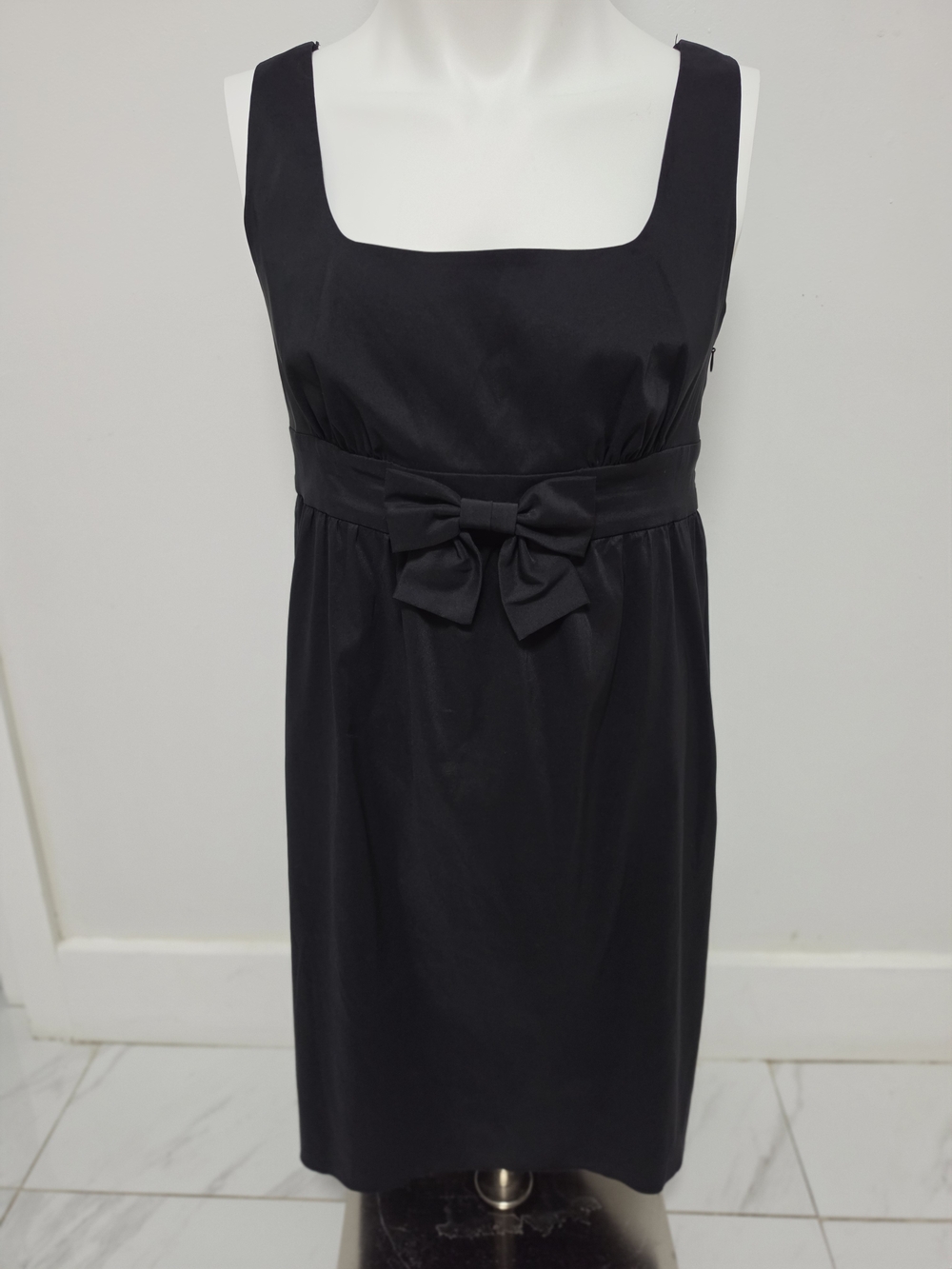 Adrianna Papell Black Square-Neck Midi Dress with Bow Waistband